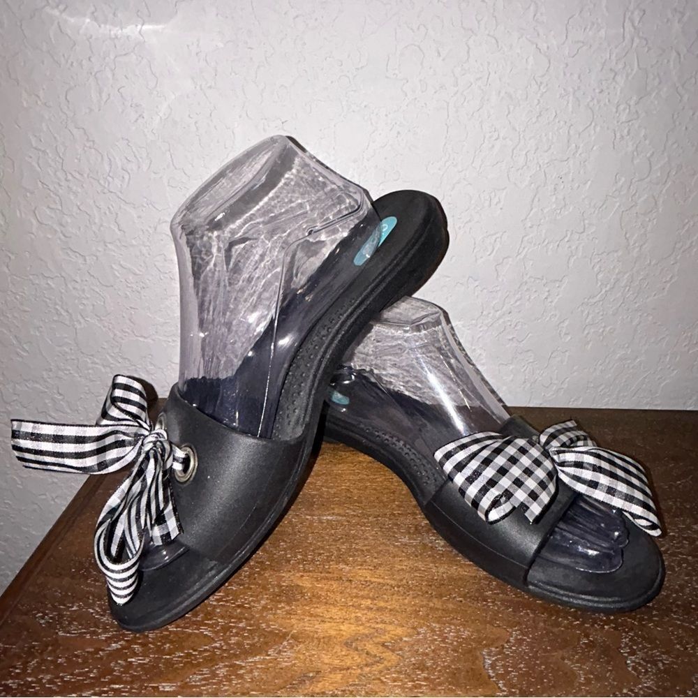 Oka B Plaid Bow Twiggy Sol Slip On Slide Sandal Shoes